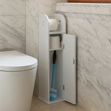 Basicwise White Freestanding Bathroom Toilet Paper Roll Holder with Storage and Extra Slot For Tissue Roll QI004026.WT